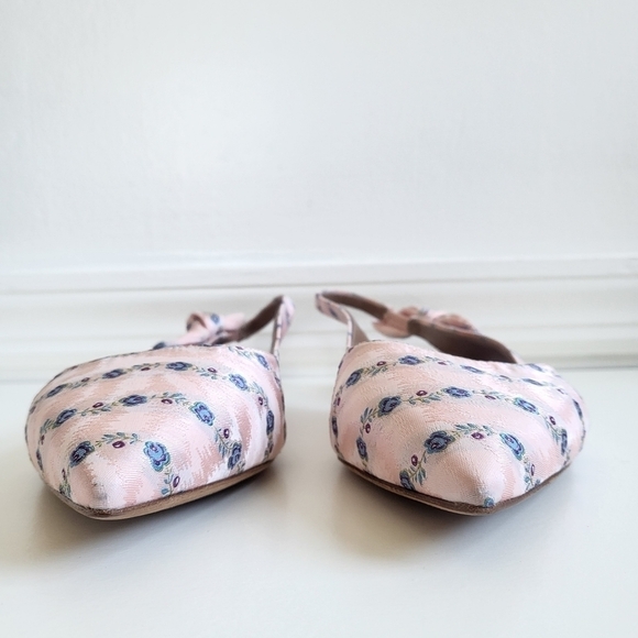 New Tabitha Simmons Floral Jacquard Point-Toe Light Pink Slingback Flats NWT 9.5 - Picture 9 of 11